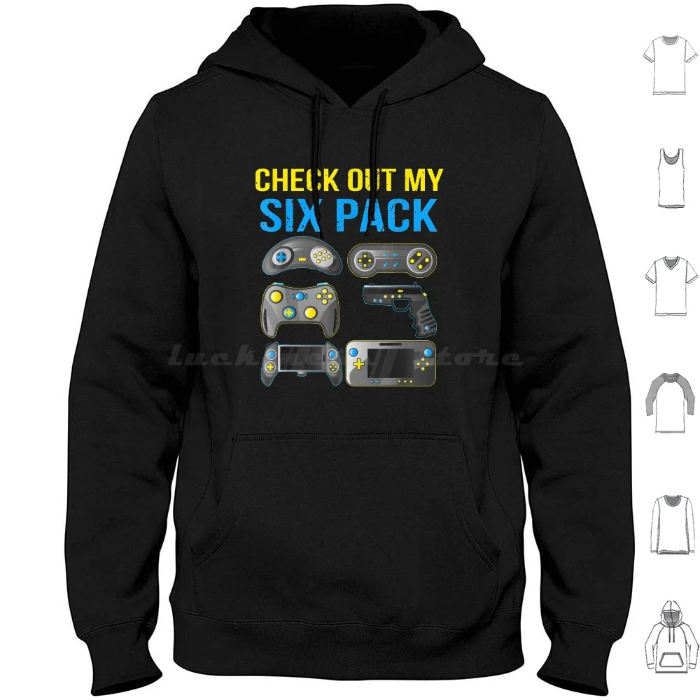 Check Out My Six Pack Video Game Controller Gaming Funny Hoodies Long Sleeve Bakery Donut Day Check Out My Six Pack Six