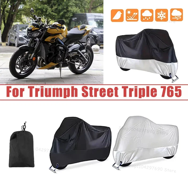 210D Oxford Motorcycle Cover Waterproof All Season UV Protect For Triumph Street Triple 765 Anti-Tear Windproof Motorbike Cover