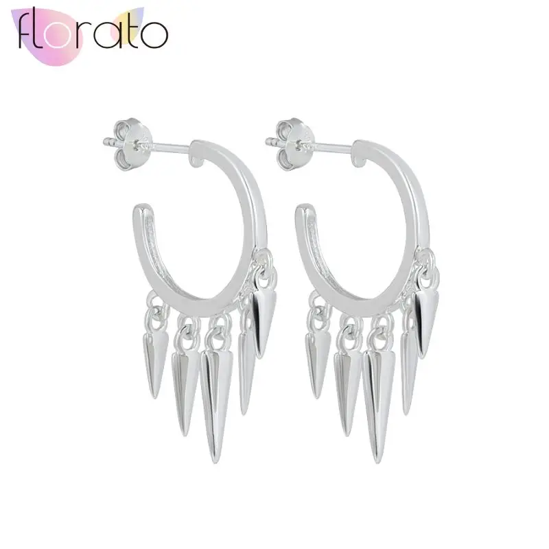 925 Sterling Silver Ear Needle Lndependent Personalized Design Five-spike Triangular Pendant C-type Earrings Accessories Gifts