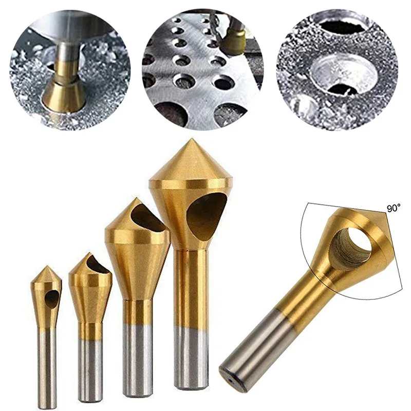 Countersink Coated Inner Chip Removal Metal Deburring Drill Bit 90° Camfering Smooth Hole Cutter HSS Tool for Steel Al