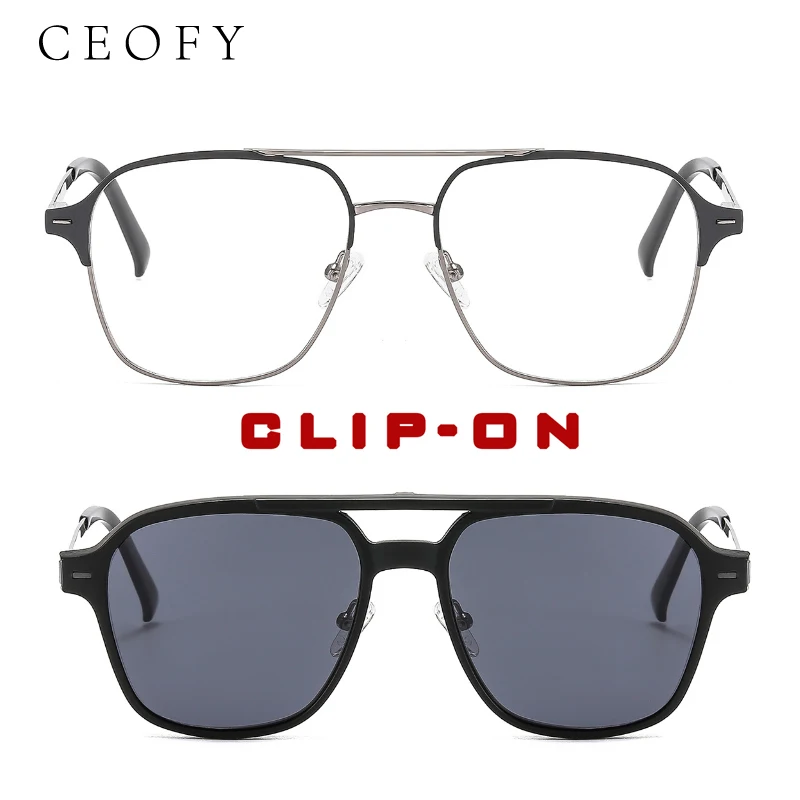 Ceofy Men Metal Fashion Glasses Frame Magnet Sun Clip On Polarized Sunglasses Optical Myopia Eyeglasses Frame High Quality