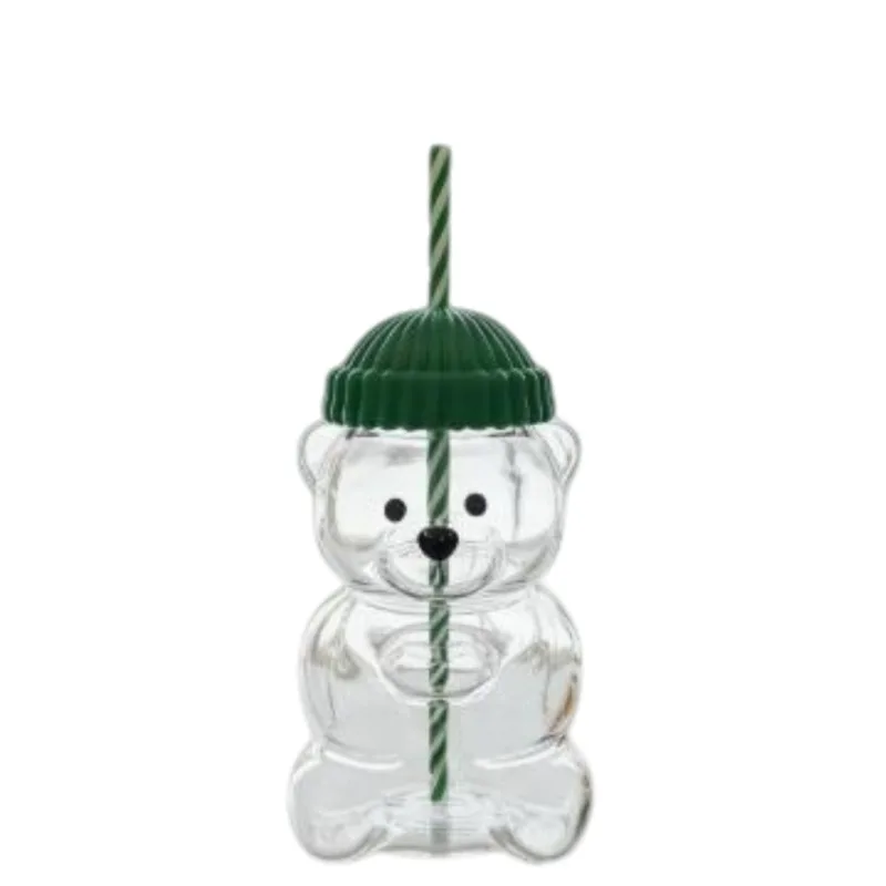 2026 جديد 20 أونصة الكرتون الدب على شكل كوب قهوة زجاجي لطيف الدب كوب القش شفافة الإبداعية الحليب القهوة كوب ماء