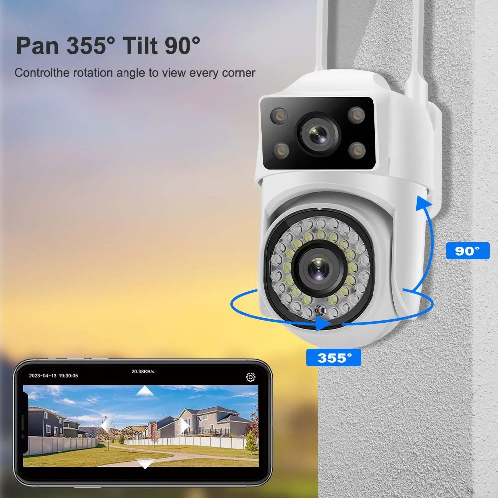 4K 8MP WiFi Camera Outdoor Dual Len Dual-screen Auto Tracking PTZ Cam 8X Zoom Security Protection CCTV Video Surveillance Camera