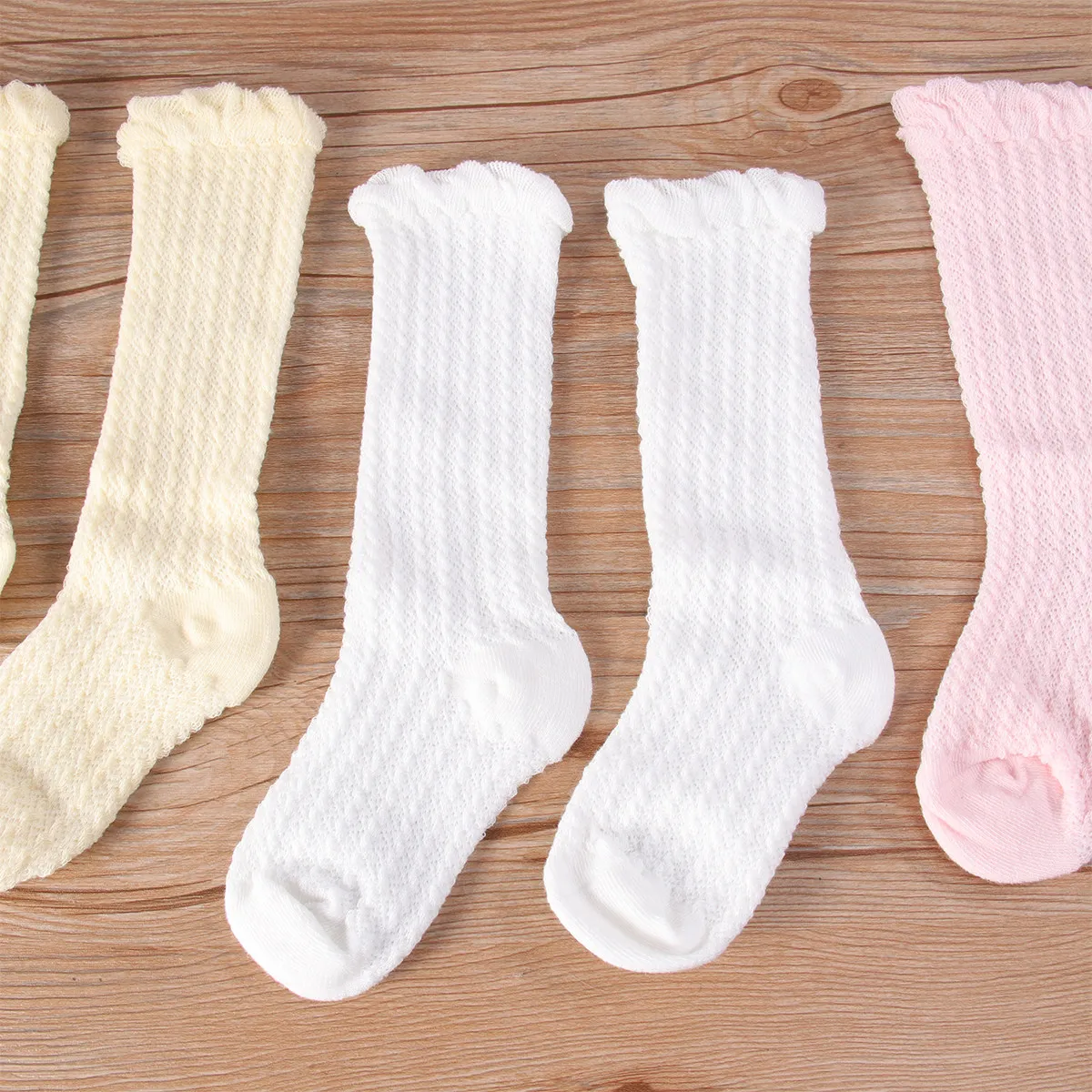 3Pairs Anti-Mosquito Long Socks for Baby Cotton Mesh Soft Breathable Non-Slip Infant Footwear Summer Wear 0-1Y Girls Assorted