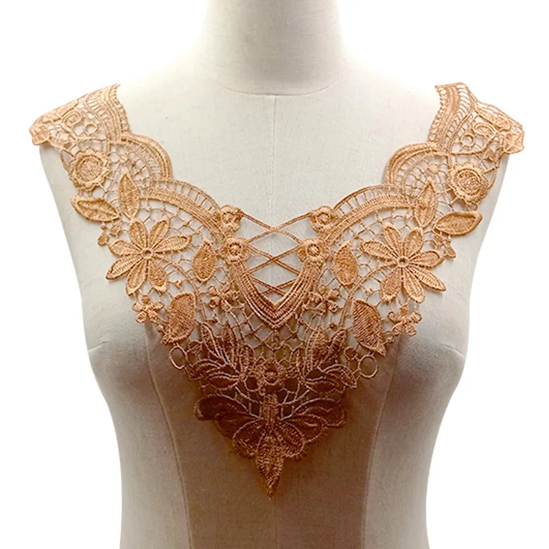 1 Piece 39*31cm Gold Silver New Arrival Fabric Flower Venise Neckline Lace Sewing Applique Embroidery Lace Collar