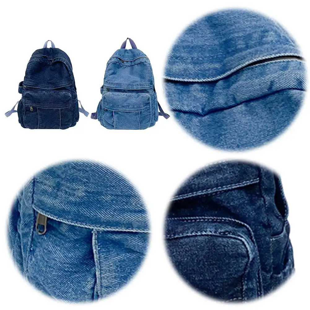 

Women Jeans Shoulder Bag Large Capacity Denim School Backpack Adjustable Strap Laptop Backpack Female Daily Backpack