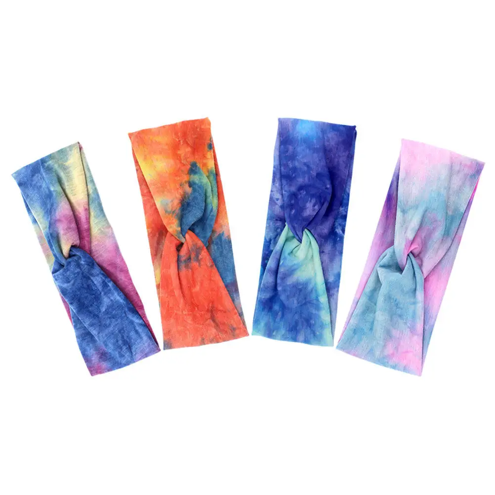 4Pcs Lightweight Wide Headbands for Women Tie-Dye Sports Sweatband Soft Elastic Yoga Headband Running Gym Workout Fitness Band