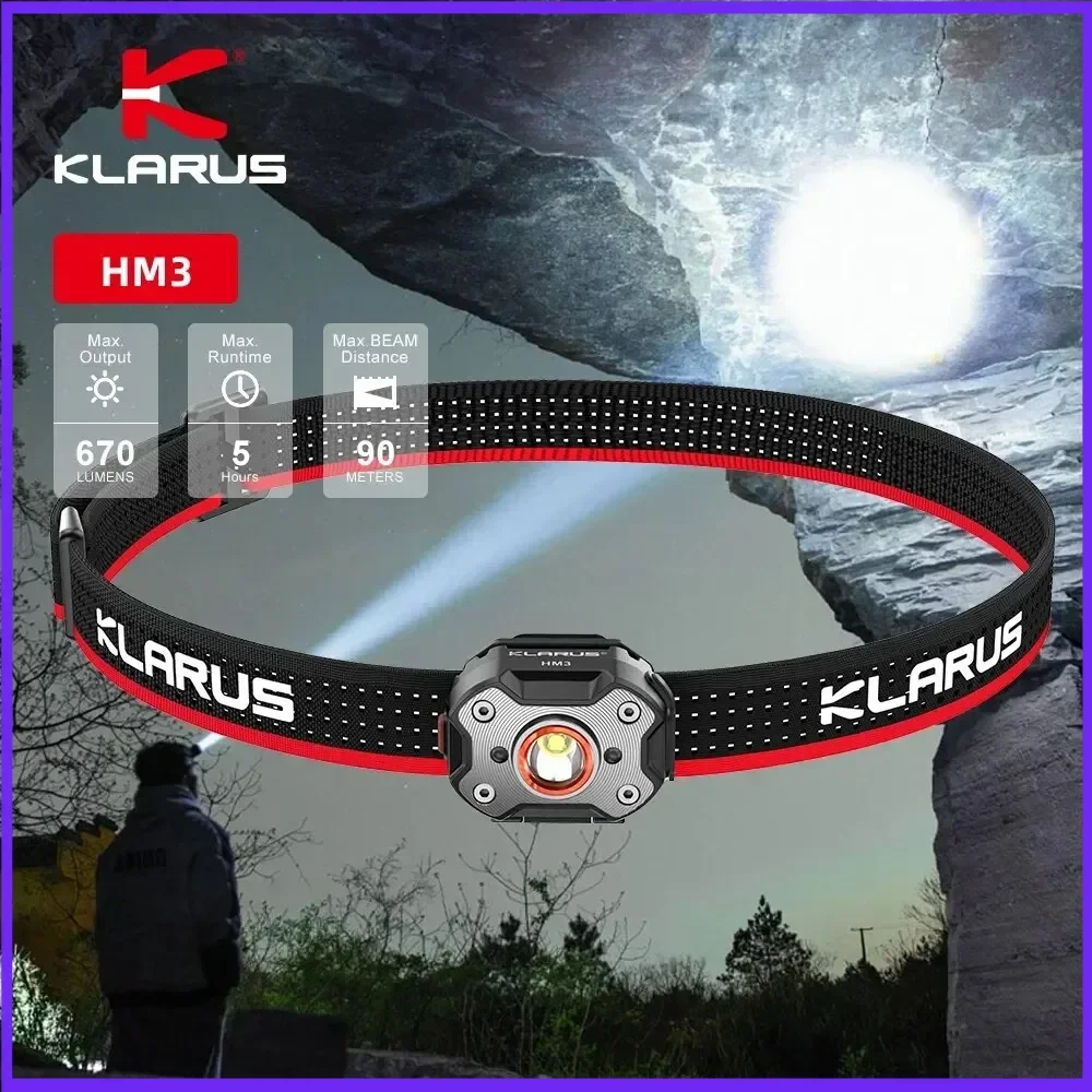 Klarus HM3 Headlamp Portable Mini Micro USB Rechargeable Head Flashlight LED Head Light for Fishing Camping Torch Headlights