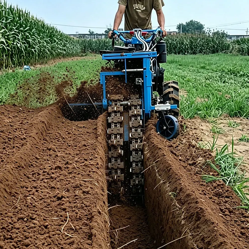 Walk Behind Chain Trencher Mini Ditch Digger for Compact Footprint Agriculture and Eco Farming Field Greenhouse Work