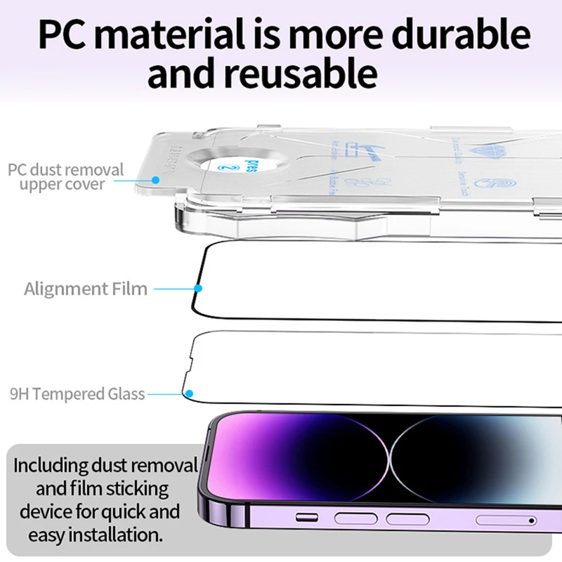 Dust free Installation Screen Protector For iPhone 15 14 13 12 11 Pro XS Max XR Easy Install Auto-Dust Remova Kit Tempered Glass