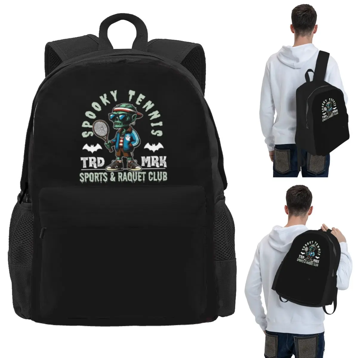 Spooky Tennis Sports And Raquet Club Student Backpack School Bag Hiking Travel Daypack for Boys Girls Bookbag Shoulder Bags