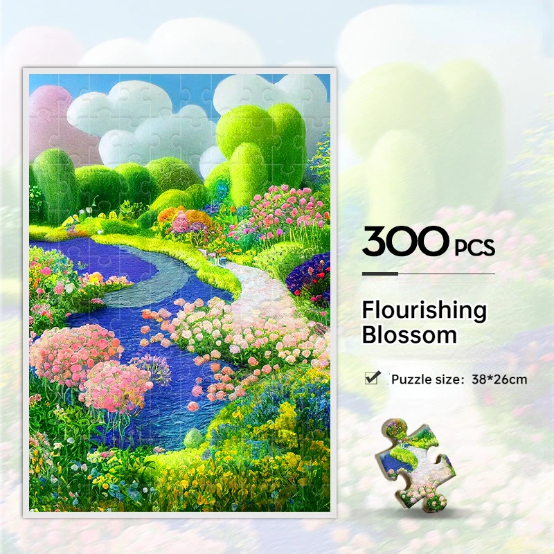 

38*26cm 300 Pieces Exquisite Jigsaw Puzzle Flourishing Blossom Adult Stress Relief Toy Handmade DIY Puzzle Hanging Wall Gift Box