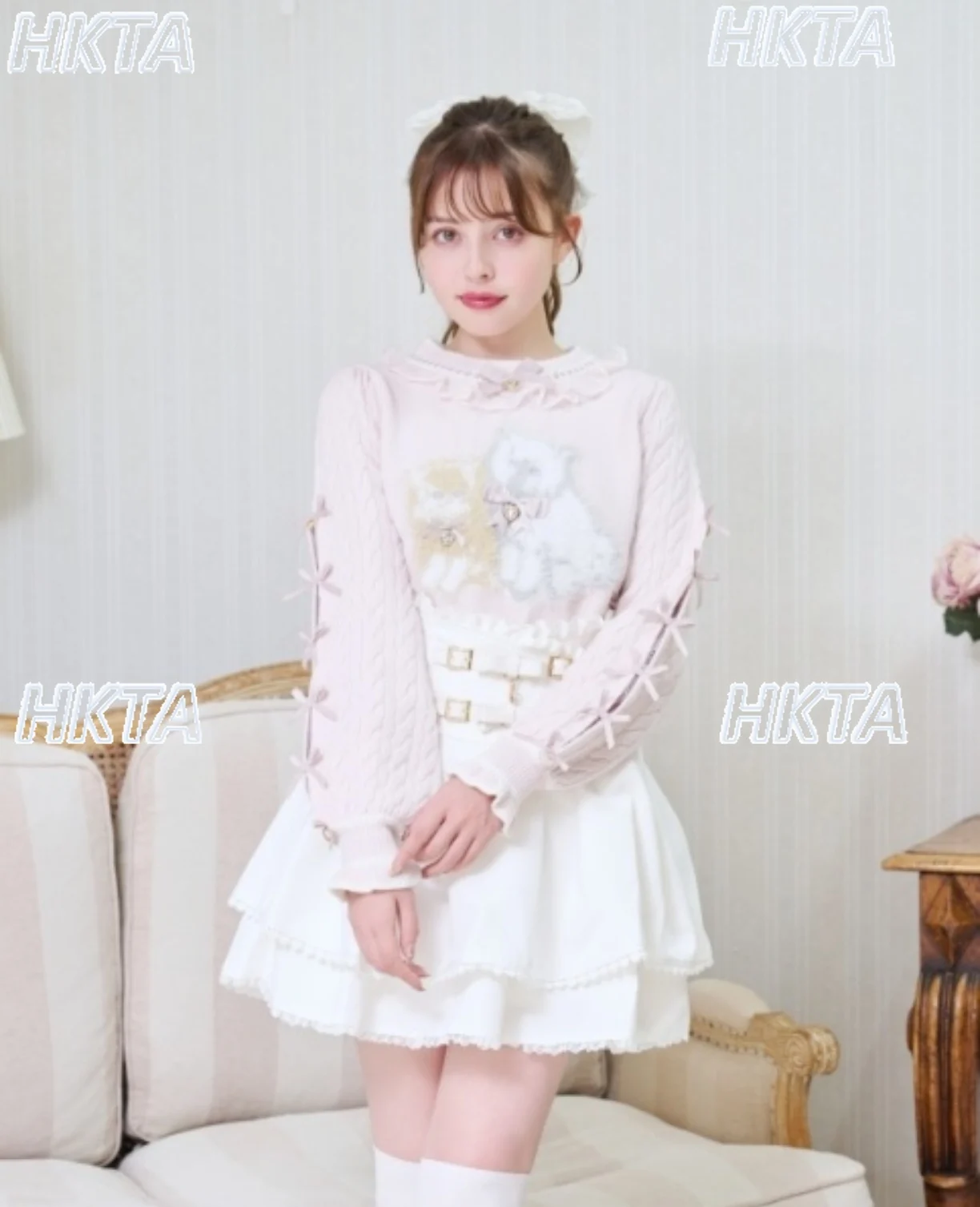 

Японский свитер, женский осенне-зимний новый милый пушистый мягкий пуловер с изображением двойных кошек, вязаный джемпер, милые свитера в стиле Лолиты для девочек