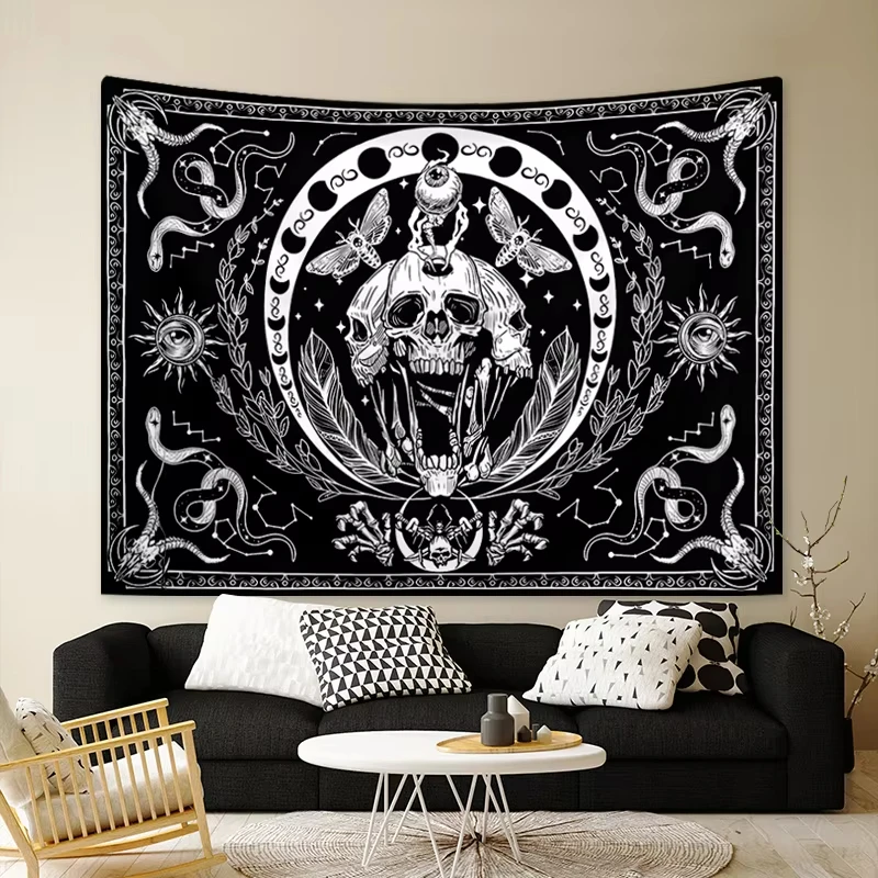 VIKAMA Dark Queen Tapestry - Skeleton Stars - Mystical Totem - Gothic Style - Living Room And Bedroom Background Wall Decoration
