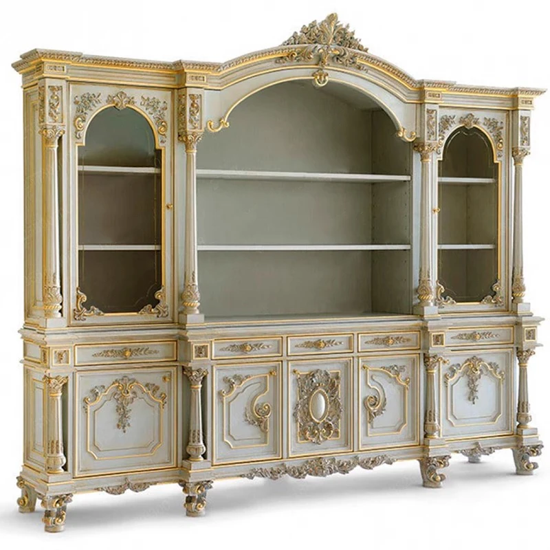 European painted retro solid wood study bookcase open bookcase display case villa luxury palace study series