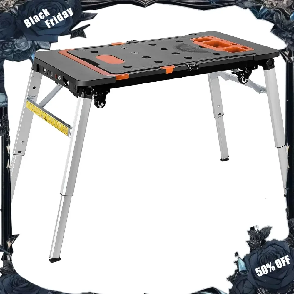 Multifunctional Folding Work Table, 7 in 1 Work Benches for Garage, as Portable Workbench, Sawhorse, Scaffold, Platform