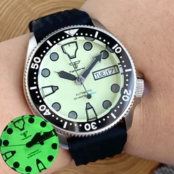 37mm New Tandorio NH35A NH36A Automatic Watch For Men White Dial Green Full Luminous Sapphire Glass 200m Water Resistance