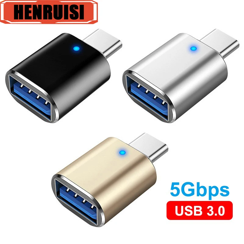 

5Gbps USB 3.0 To Type C OTG Adapter With LED Light Indicator 5Gbps For U Disk 3A Fast Charging Data Transmassion Converter