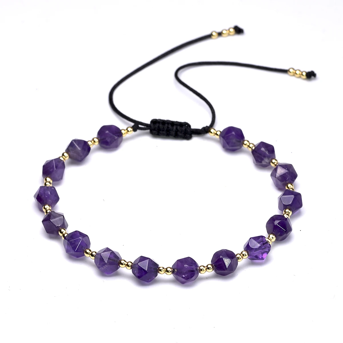 

Luxury Faceted Amethyst Beaded Braided Bracelets for Girls Adjustable Natural Purple Stone Women Healing Reiki Jewelry 6mm