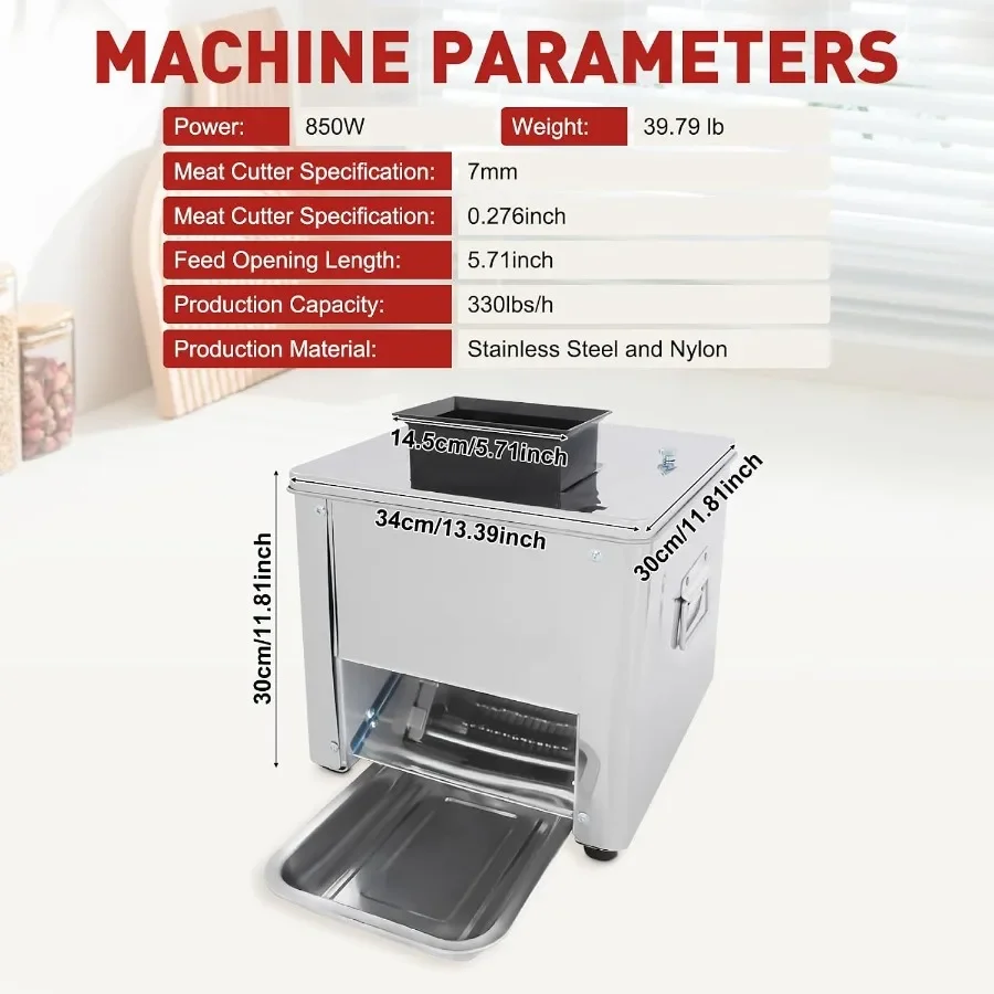 `850W Electric Meat Cutter Machine, 350 lb/h Jerky Slicer with Tray, Stainless Steel Blade, 7mm Fixed Thickness, Commercial Deli Slicer for Meat, Jerky & Multiple Foods`