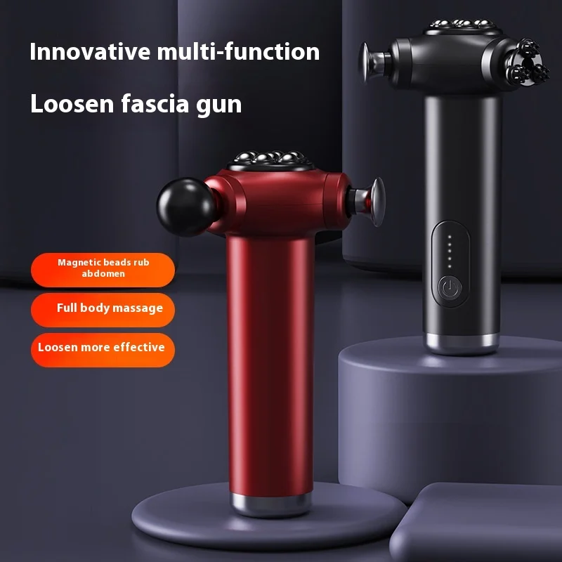Multi functional high-frequency electric three head fascia gun with extended handle, hot compress fitness relaxation massager