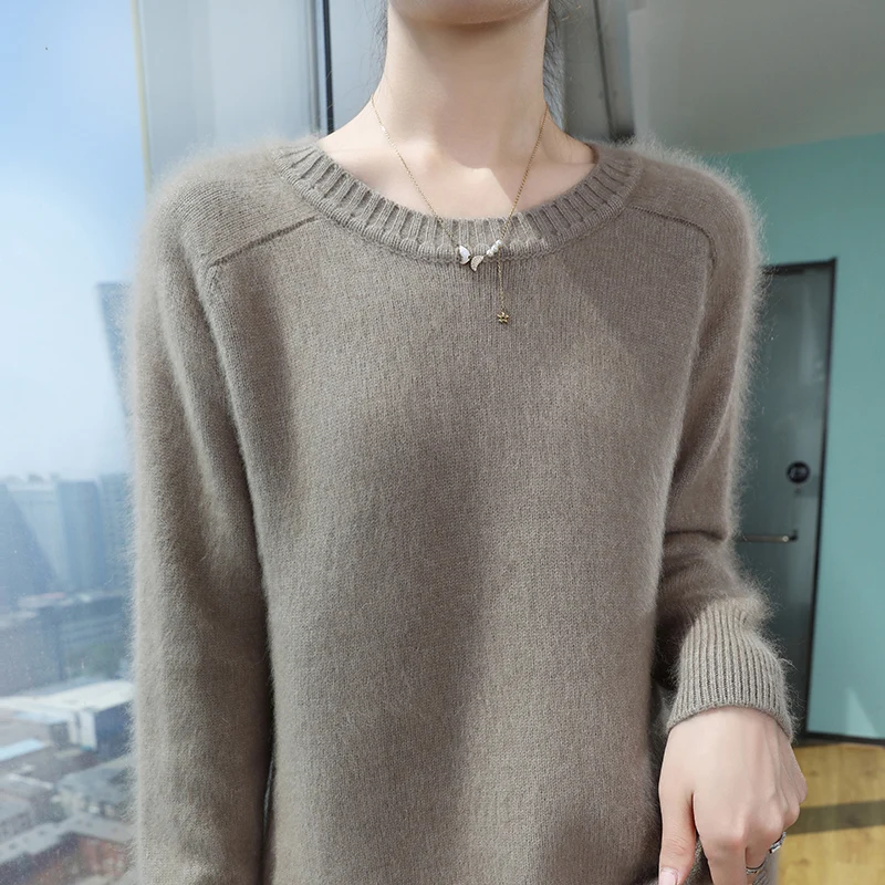 เสื้อสเวตเตอร์แคชเมียร์ขนมิงค์แท้ 100% ดีไซน์หรูหรา อุ่นสบาย สำหรับฤดูใบไม้ร่วงและฤดูหนาว  แบบสวม  คอกลม  แขนยาว  เสื้อถัก  เสื้อผ้าพื้นฐาน  เสื้อท่อนบน