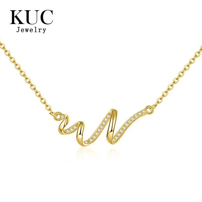 

18K Gold Plated Minimalist Korean 925 Sterling Silver Fashion Fine Jewelry Wave Zircon Pendant Necklaces for Women