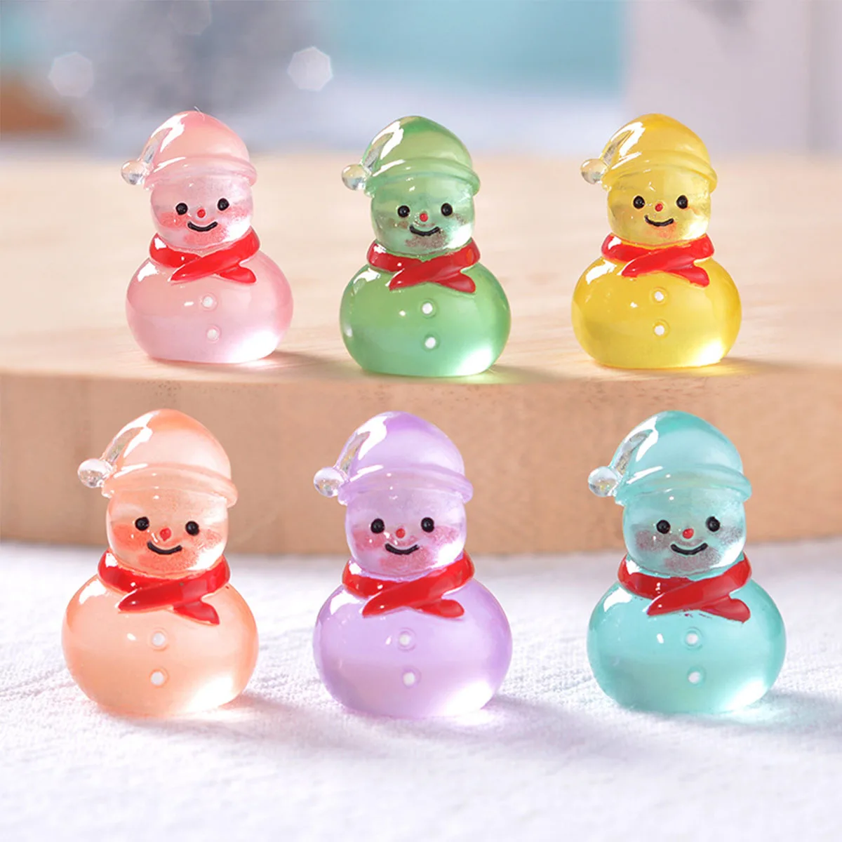 10/20pcs Luminous Christmas Mini Resin Snowman Figurines Glow in The Dark with Hat for DIY Fairy Garden Flower Pot Bonsai Decor