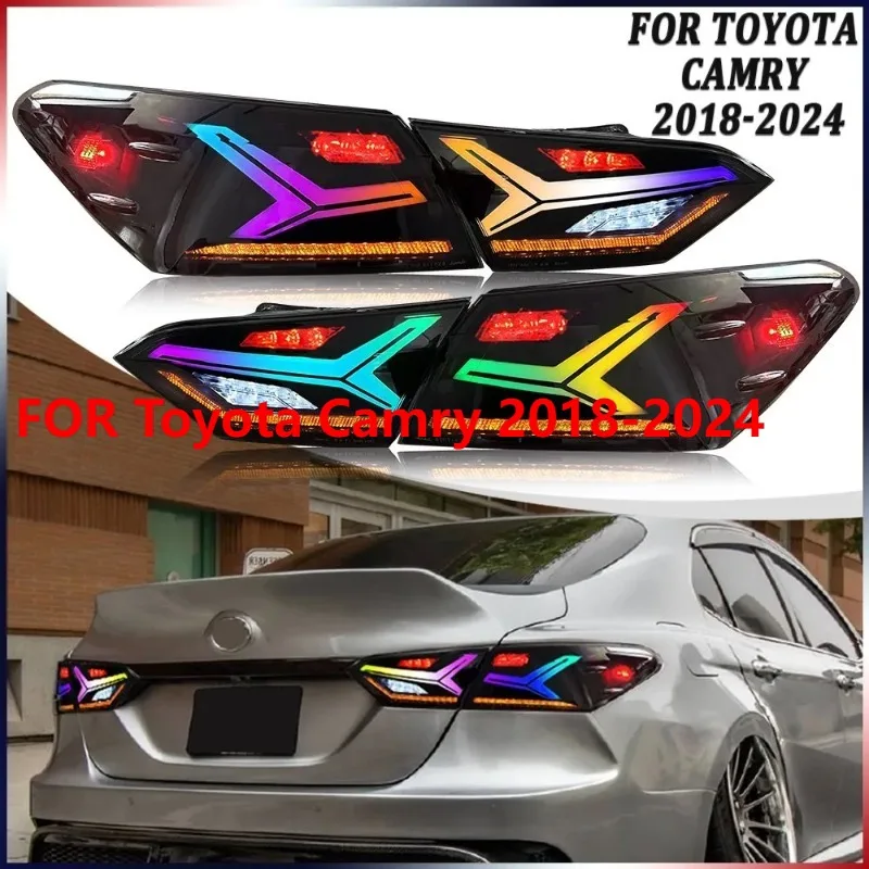 

For Toyota Camry 2018-2024 1Pair Smoke RGB LED Tail Lights Sequential Turn Signal Plug and Play Rear Lamps
