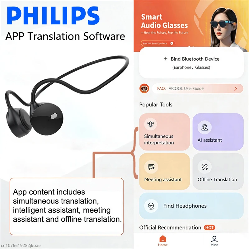 جديد فيليبس TAA1609 العظام التوصيل الترجمة سماعات سماعة لاسلكية تعمل بالبلوتوث 5.3 سماعات رياضية دعوة الحد من الضوضاء سماعة