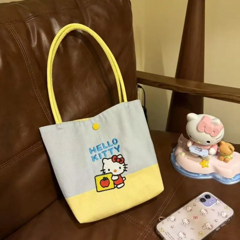 

Sanrio милая сумка-тоут Hello Kitty, большая вместительная модная милая сумка, холщовая сумка с героями мультфильмов, женская летняя дорожная уличная сумка для покупок