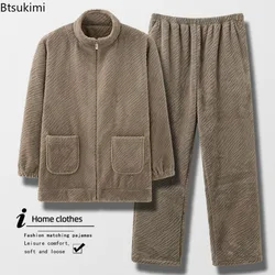 2024 Set pigiama caldo da uomo Autunno Inverno Spessore 2 pezzi Set Flanella Indumenti da notte Allentato Manica lunga Solid Homewear Set di vestiti per la casa