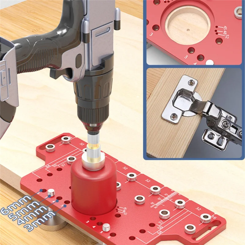 AB47-2In1 ドアハンドル棚ピン掘削ガイドジグ木工ヒンジ掘削ロケーターヒンジ付きキャビネットドア穴パンチャージグ
