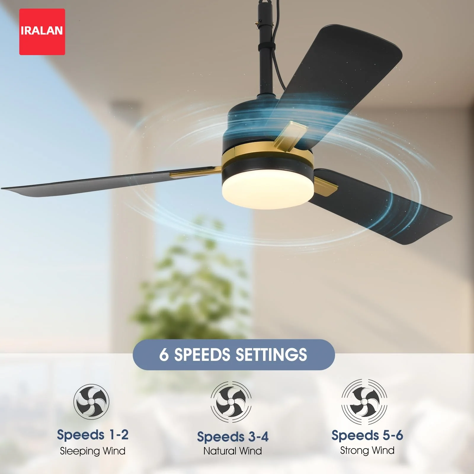 Simplicity Ceiling Fan with LED Lighting No Wiring Outdoor/Indoor Plug in Ceiling Fan 42 Inch Cool Home Ceiling Light Fans
