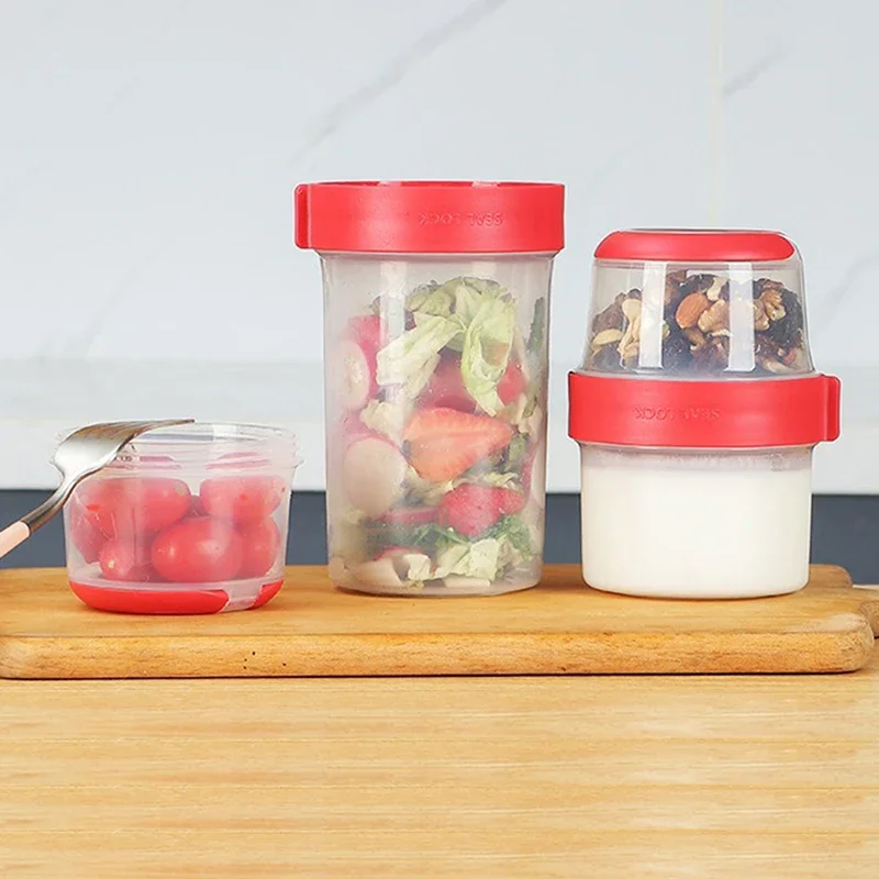 300/480/670/870/1070ML Oatmeal Nut Yogurt Salad Cup Food Storage Box Seal Container Set 2-layer Crisper Cup Sauce Cup Lunch Box