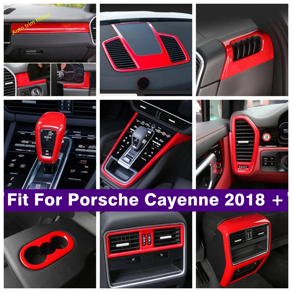 Dashboard Air AC Glass Lift Button Gear Box Lights Control Panel Hook Cover Trim For Porsche Cayenne 2018 - 2023 Red Accessories