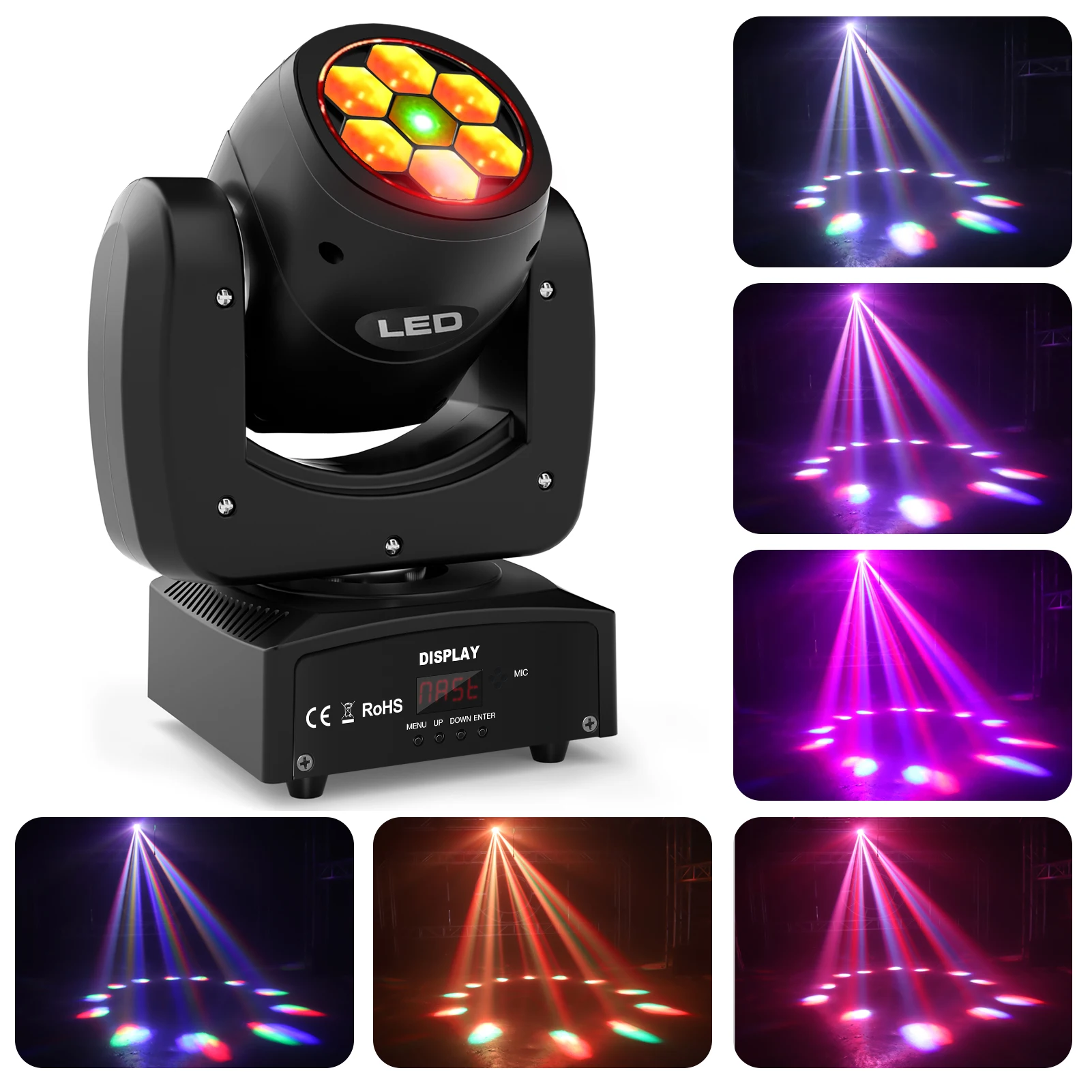 Yiflamefly 150W Beam Moving Head Light 6X10W RGBW LED+50mw Green Laser Stage Lights Mini Bee Eye Led Dj Light For Wedding Party