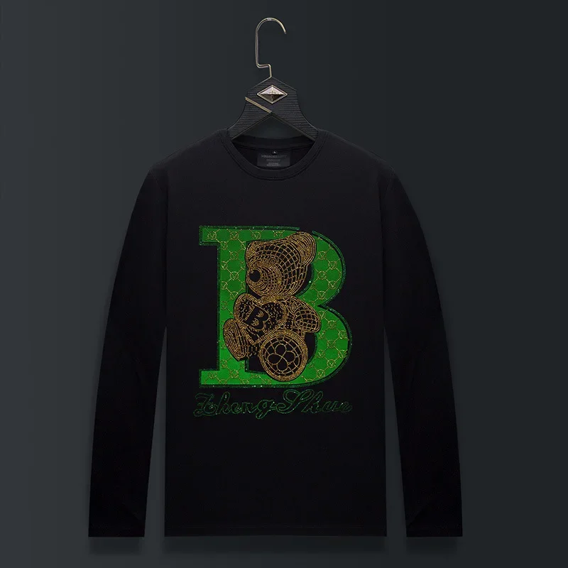 

Большие размеры футболки с мультяшным медведем мужские модные уличные футболки со стразами и круглым вырезом с длинным рукавом модальные хлопковые футболки мужская одежда