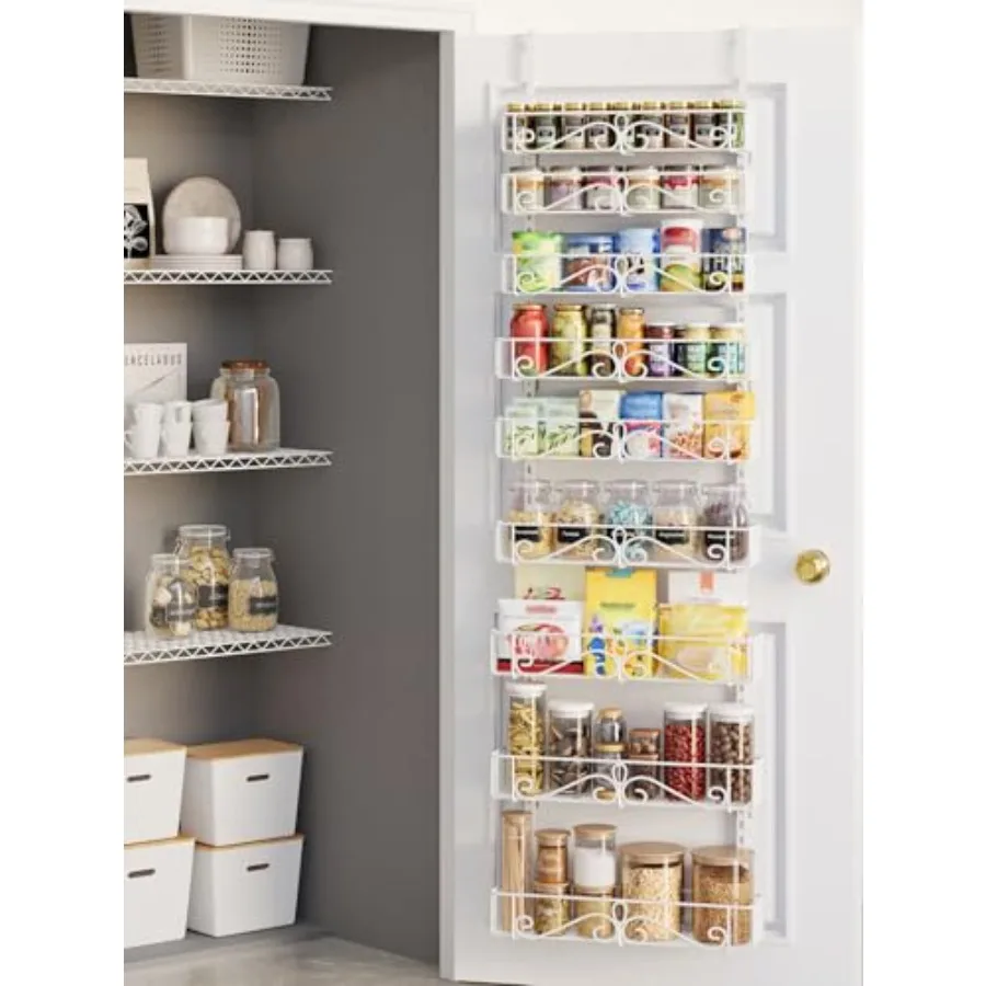 

Over the Door Pantry Organizer, Pantry Organization and Storage for Kitchen, Metal Hanging Spice Rack Shelves Door for Home and