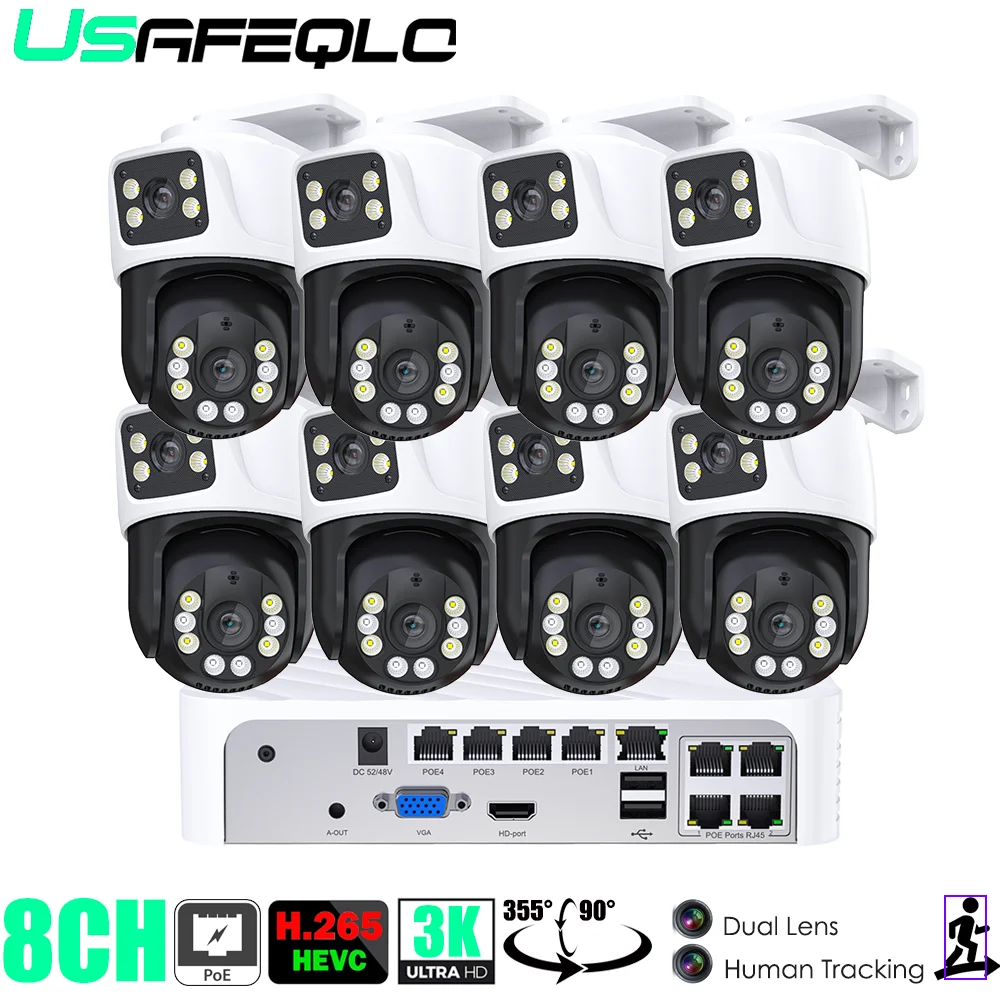 

8CH POE NVR Video Surveillance Kit: Dual Lens, Dual LEDs, PTZ IP Cameras for Home Security - 3K 6MP HD Resolution, H.265 CCTV Sy