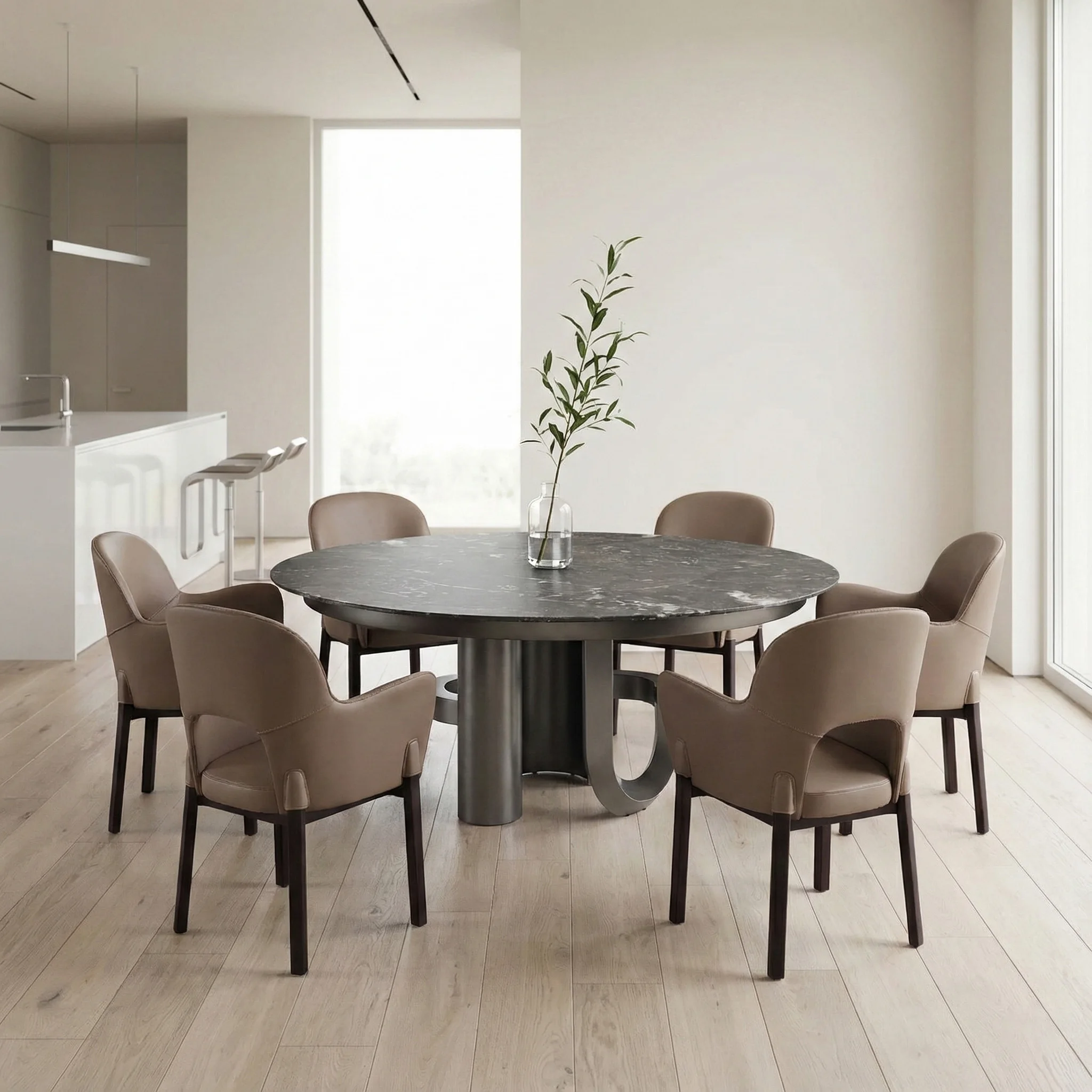 Modern Style White Marble Top Dining Table Irregular Design Base For Home Dining Room