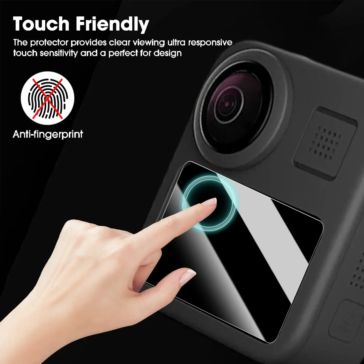 Łatwa w montażu folia ochronna na ekran GoPro Max 2, przezroczysta, odporna na zarysowania, szkło hartowane z zestawem do automatycznego ustawiania.