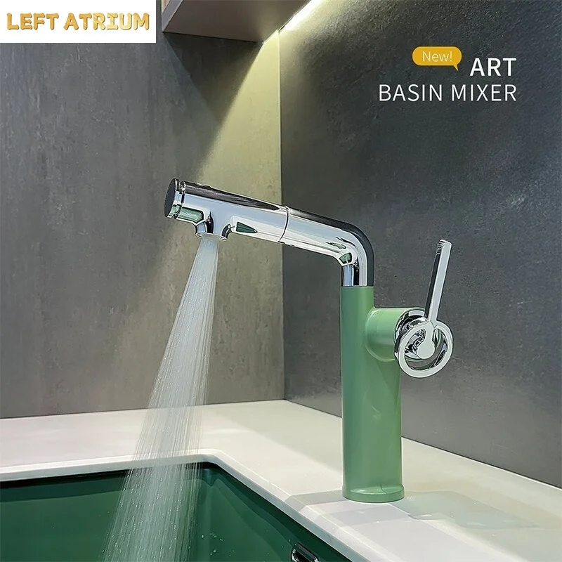 Luxury Lift-and-Slide Basin Tap for Bathroom Vanity Units – Multi-Function Swivel Tap for Hot and Cold Water
