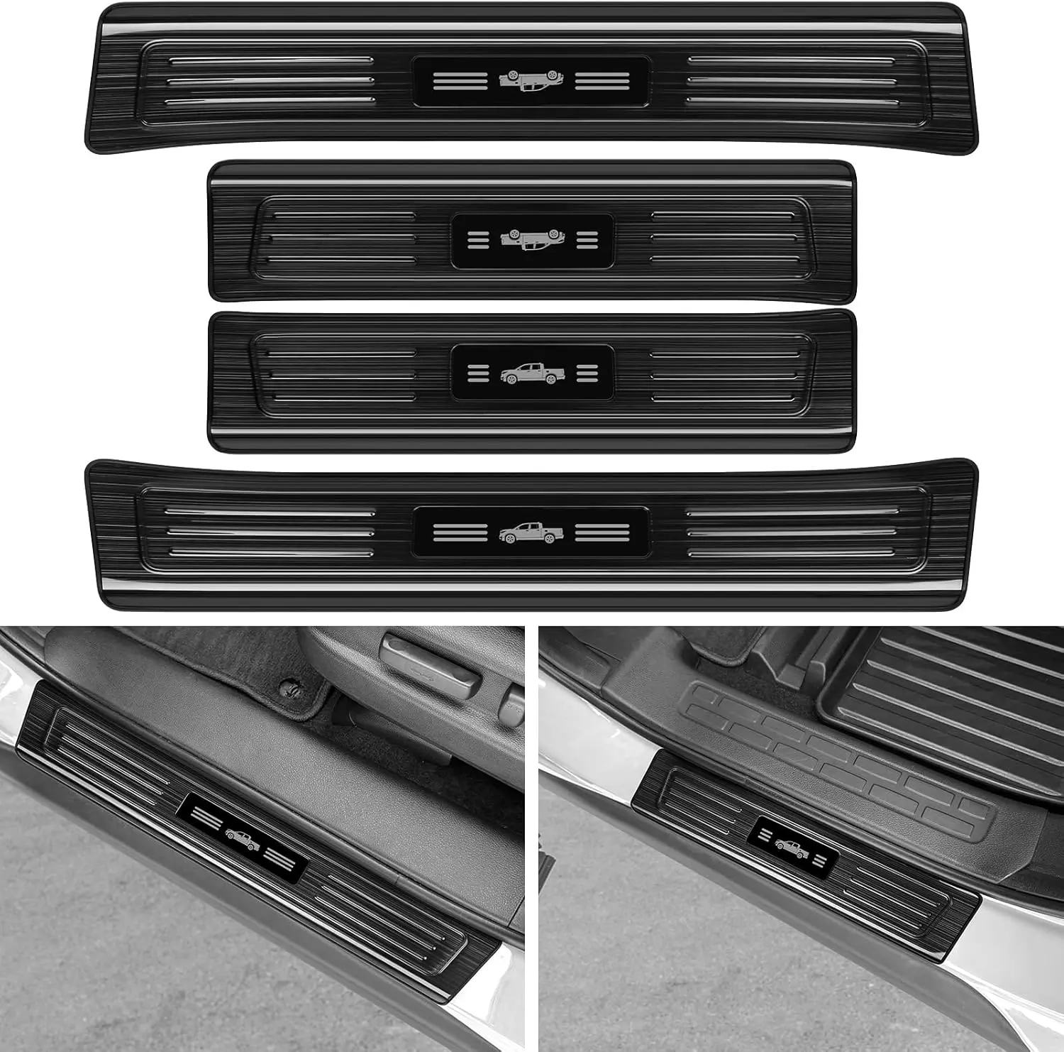 4PCS Door Sill Protector For Honda 2017-2025 2026 Ridgeline Accessories Black Brushed Stainless Steel Front and Rear Door
