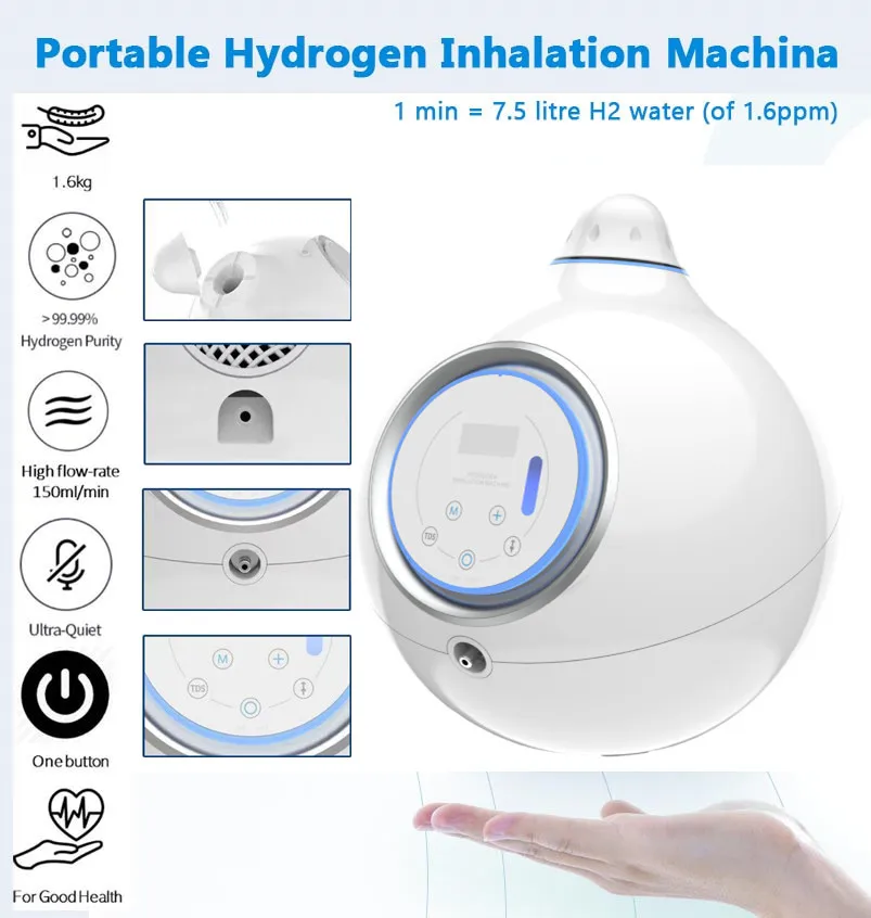 Hydrogen Generator H2 Inhalation Machine with 150ml/min High Purity H2 Low Noise Hydrogen Water Purifier Ionizer SPE/PEM