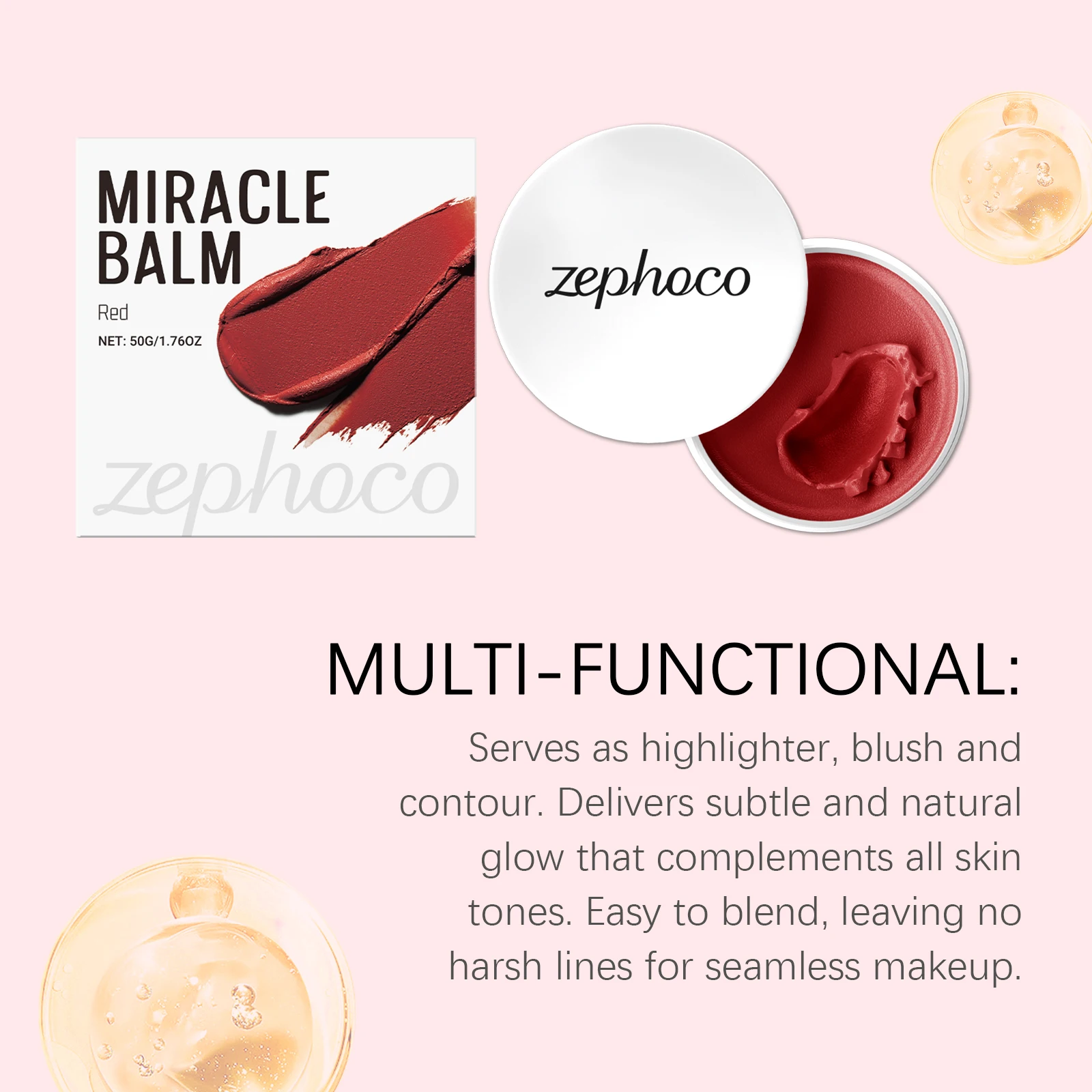 บลัชออนเนื้อฝุ่น 3 สี สำหรับแก้ม ปาก และใบหน้า บalm บำรุงผิว ติดทนนาน แต่งหน้าแบบธรรมชาติ บalm อเนกประสงค์ ไฮไลท์เตอร์ บลัชออน 50 กรัม