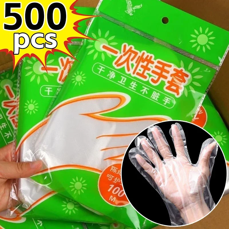 Transparent Disposable Gloves Plastic Waterproof Gloves for Kitchen Restaurant Fried Chicken BBQ Disposable Tableware Wholesale