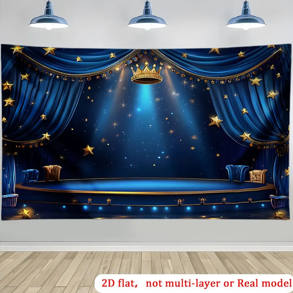 Extra-large 2D flat-print party banner, featuring a blue crown and night stars.