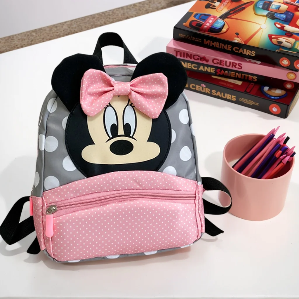 Disney Creative Sticker DIY Disney Minnie Schoolbag For Kids Cartoon Kindergarten Schoolbag Kawaii  As a Gift For Children