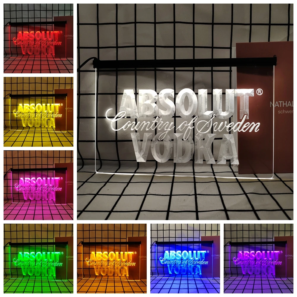 Absolut Vodka Country of Sweden Beer-Retro LED Neon Sign Home Decor with Vintage Plaques and Posters for Room Office Farmhouse